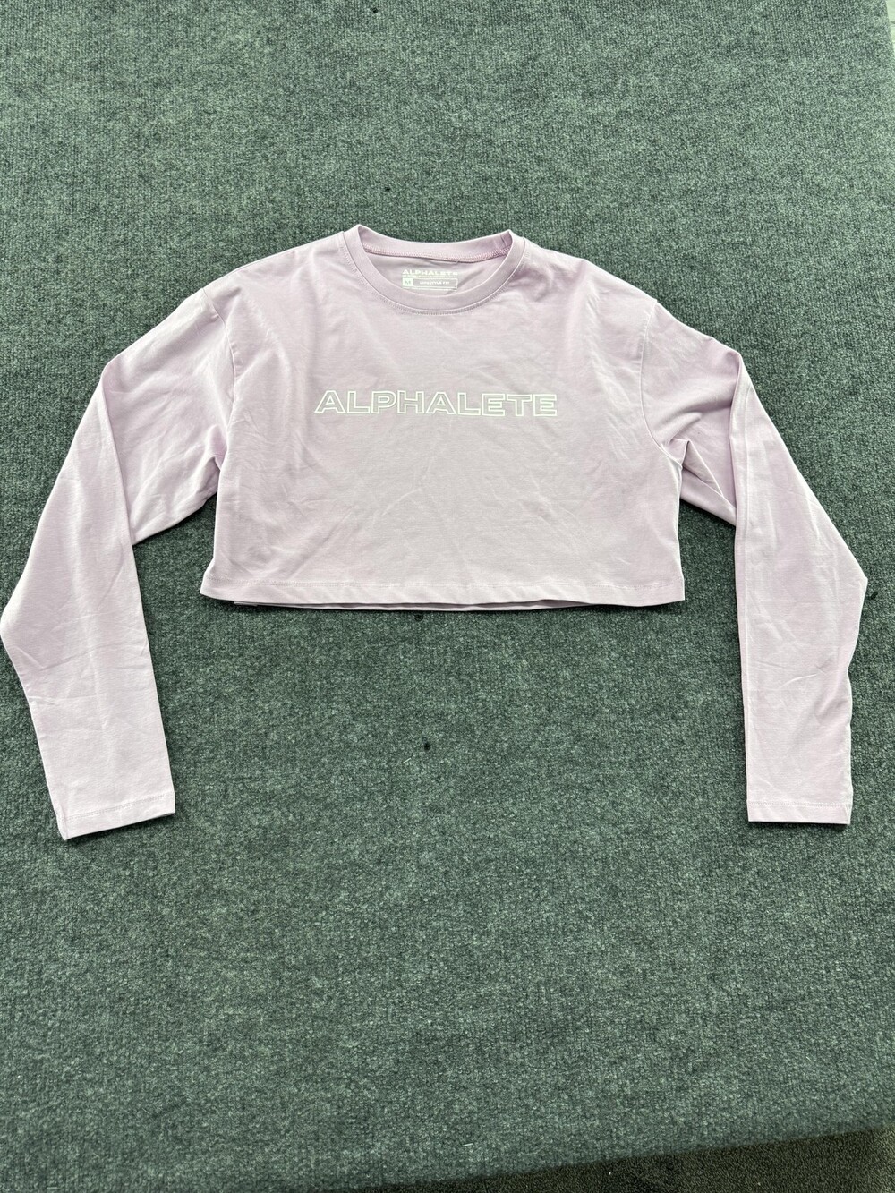 Alphalete Shirt Womens Medium Purple Cropped Long Sleeve Athletic Stretch Top
